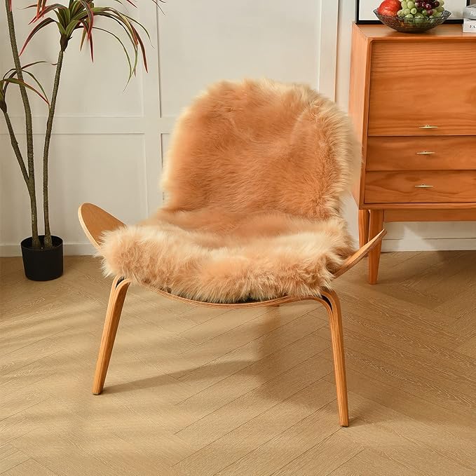 duduta Beige Faux Sheepskin Throw Rug 2x3 ft, Fluffy Shag Fur Chair Cover Small - Image 3