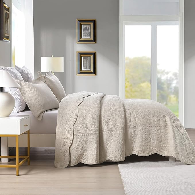 MarCielo 3-Piece 100% Cotton Oversized Bedspread Lightweight Quilt Coverlet - Image 6