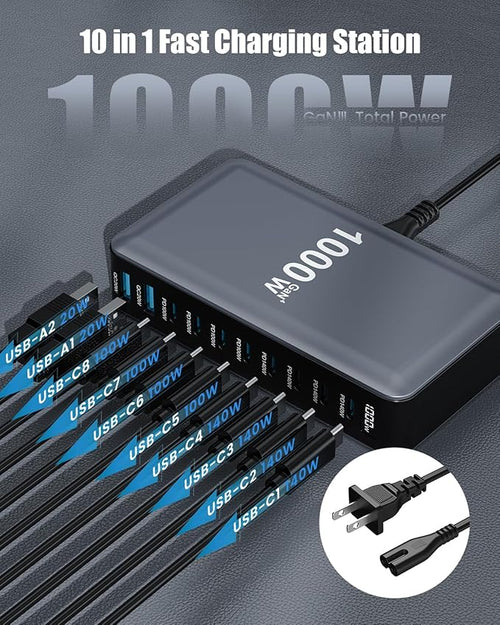 1000W USB C Charger Block, 10-Port USB C Charging Station GaN IV Travel - Image 2