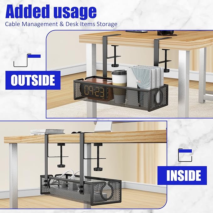 REFLYING Under Desk Cable Management Tray, Metal Long Arms, No Drill Mesh Cable - Image 6