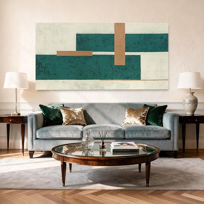 YETHEN WAL Mid Century Geometric Wall Art Modern Canvas Prints Large Green - Image 6