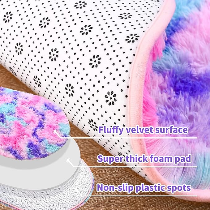 Noahas Oval Fluffy Hot Pink Rainbow Rug 2.6X5.3 Small Kids Rugs - Image 5