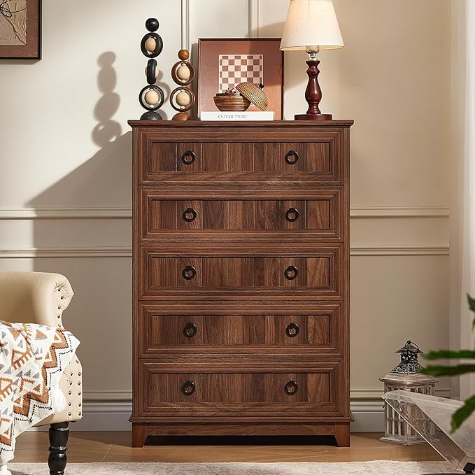 Farmhouse 5 Drawer Dresser for Bedroom Set of 2, 42.5" Tall Small Dressers & - Image 7