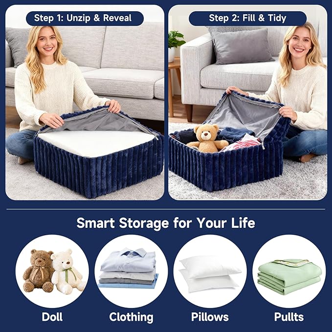 Tiita Suqre Stuffed Pouf Ottoman, Stripe Poufs 21×21×10 inch - Image 8