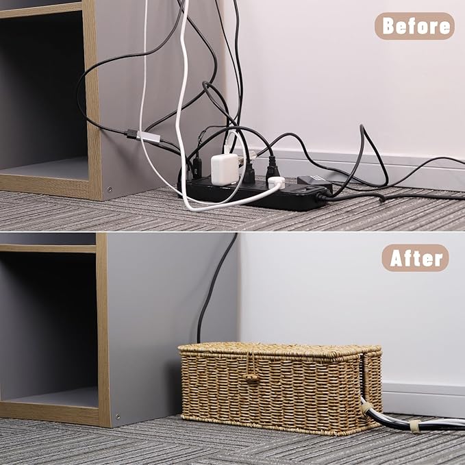 BROWNLILY Cable Management Box, Rattan Style Cord Organizer - Image 6