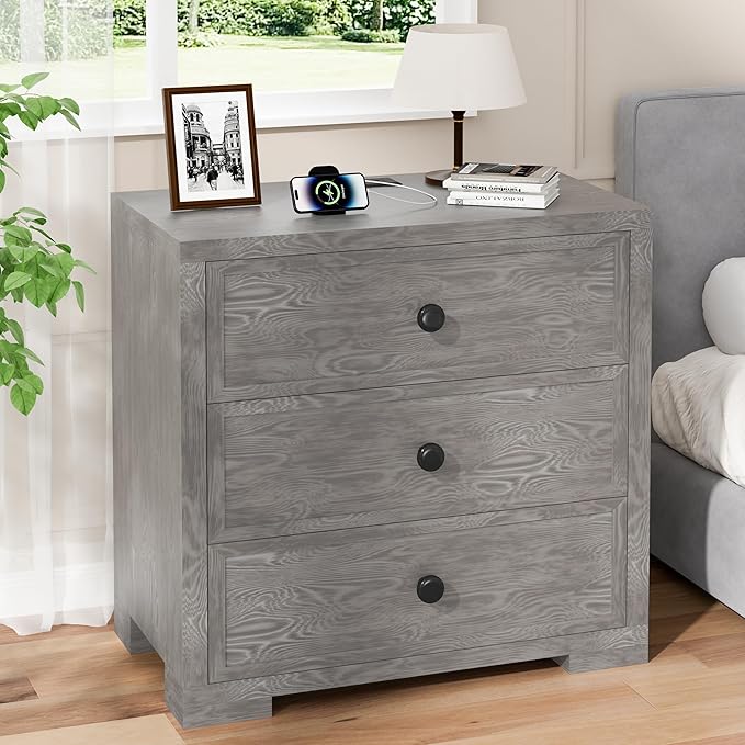 COWMOU Nightstand with Drawers 3 Drawer Night Stand with Charging Station - Image 2
