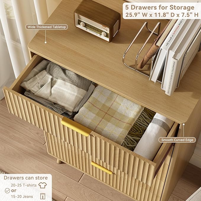 CARPETNAL Fluted 5 Drawers Dresser - Image 6