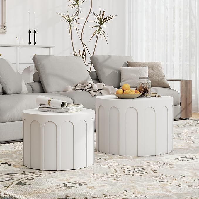 Nesting Coffee Table Set of 2, Modern Coffee Tables, Space-Saving Round Circle by Furnivado
