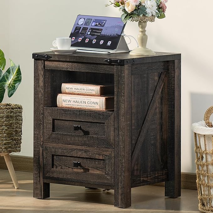 Joaxswe Nightstand with Charging Station and USB Port, Farmhouse Side End Table - Image 3