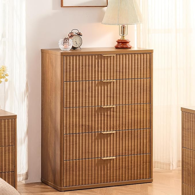 LEYAOYAO Fluted 5 Drawers Dresser Set of 2, Curved Profile Dresser TV Stand - Image 4