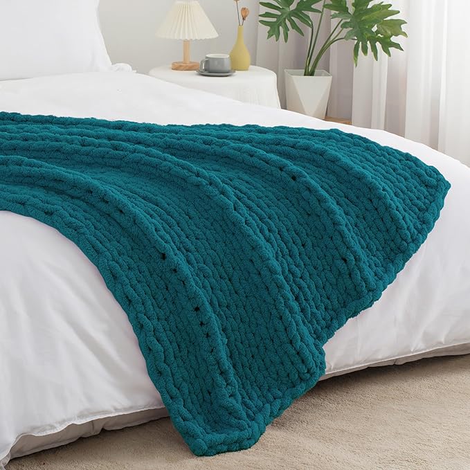 Chunky Knit Throw Blanket 50"X 60", 100% Handmade - Image 8