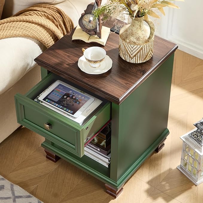 SAVOR LIFE Farmhouse End Tables Living Room Set of 2, Rustic Wood Nightstand - Image 6