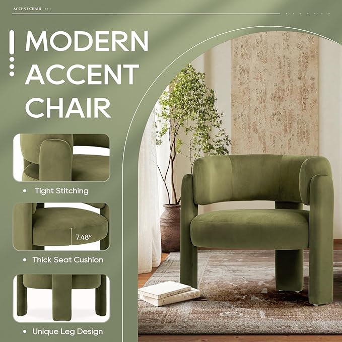 COLAMY Modern Velvet Accent Chair, Upholstered Barrel Chair, Comfy Side Arm - Image 4