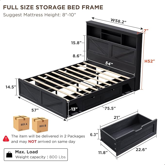 ACCOHOHO Full Bed Frame with 52" Tall Headboard and 4 Drawers, LED Light - Image 2