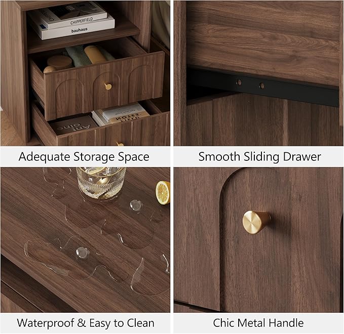 Nightstand with Charging Station, Mid Century Modern Nightstand with Arched - Image 5
