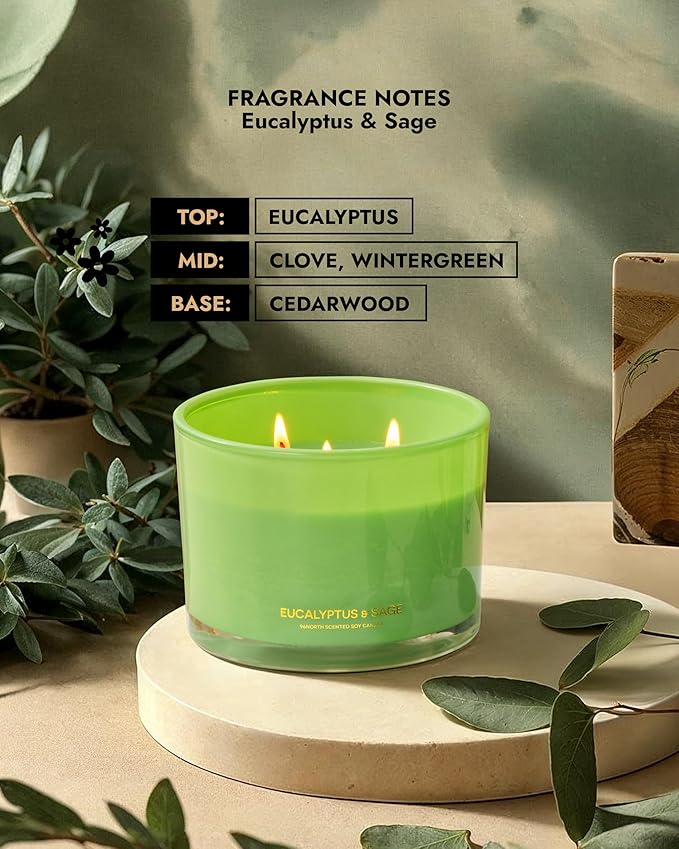 96NORTH Luxury Eucalyptus & Sage Soy Candle | Large 3 Wick Jar Candle | Up to - Image 4