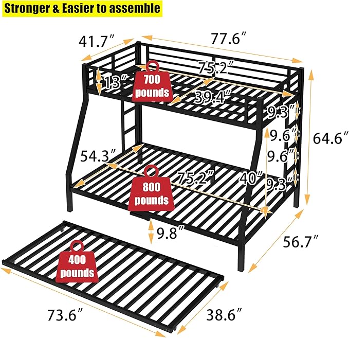SIGONE Stronger & Safer Heavy Duty Twin Over Full Bunk Bed - Image 2