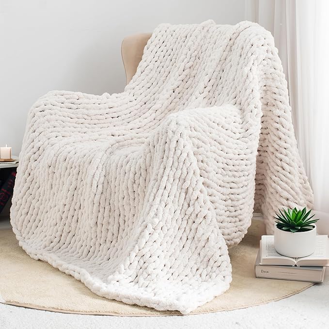 Chunky Knit Throw Blanket 50"X 60", 100% Handmade - Image 7