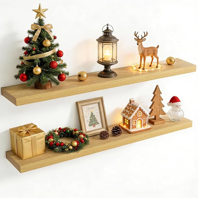 55 Inch Floating Shelves for Wall, 8 Inch Deep Floating Shelf for Storage & by Axeman