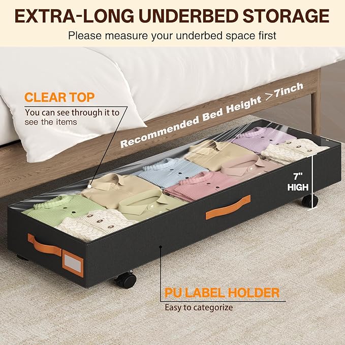 Under Bed Storage with Wheels 39inch, Extra Long Underbed Storage Containers - Image 3
