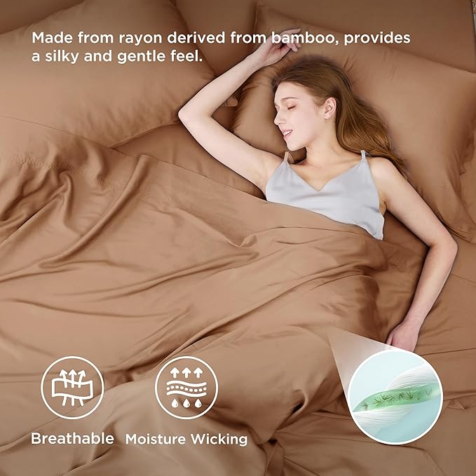 Bedsure Full Size Bed Sheets, Cooling Sheets, Rayon Derived from Bamboo - Image 3