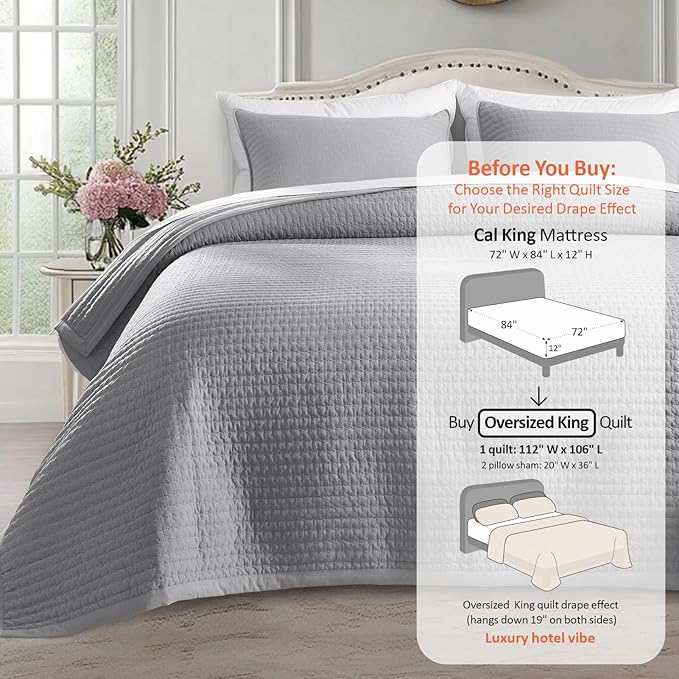 Oversized King Quilt Set 112"x106" – Soft Washed 3-Layer Lightweight California - Image 3