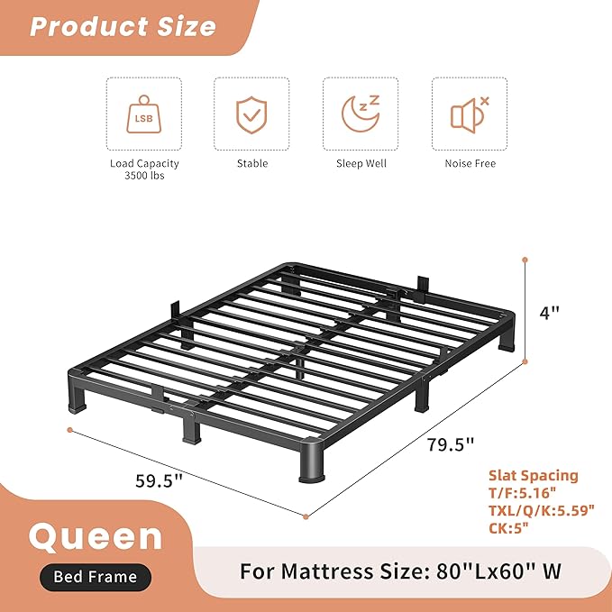 4 Inch Queen Heavy Duty 3500 lbs Bed Frame - Image 3
