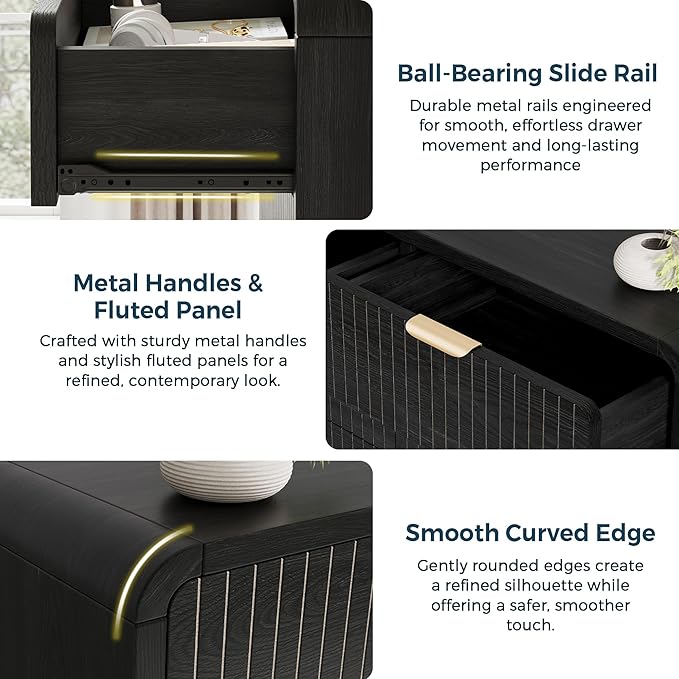 Fluted 5 Drawer Dresser for Bedroom, Wood Mid Century Vertical Dresser Natural - Image 6