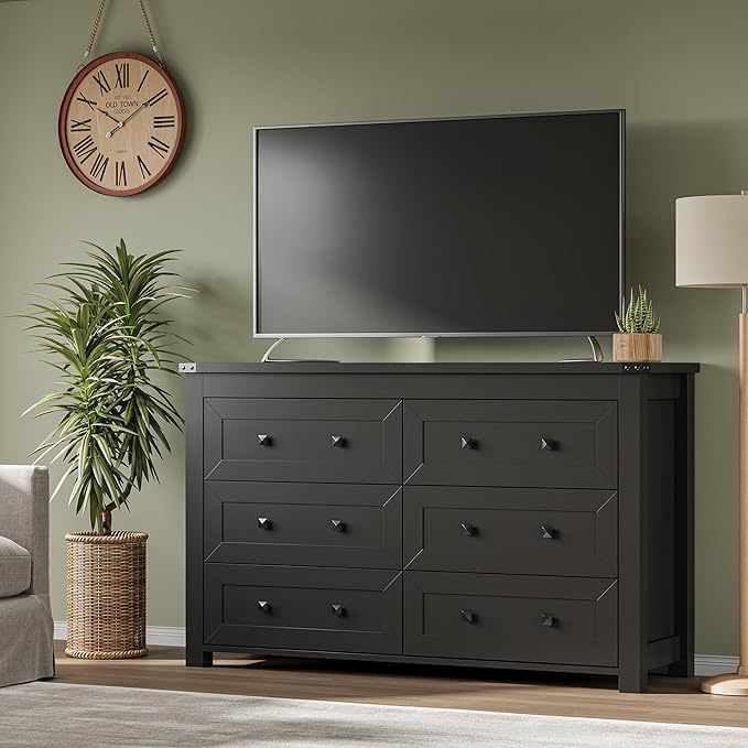 6-Drawer Dresser, Modern Wooden Storage Chest of Drawers, Dresser TV Stand - Image 5