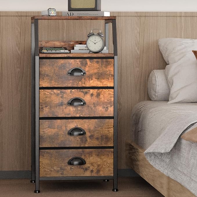 Dresser with 4 Drawers, Fabric Storage Tower - Image 5