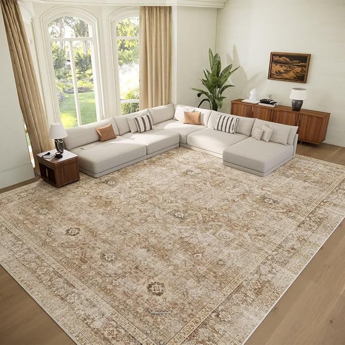 Washable 9x12 Area Rugs for Living Room, Boho Non-Slip Vintage Distress Lager by Hedwior