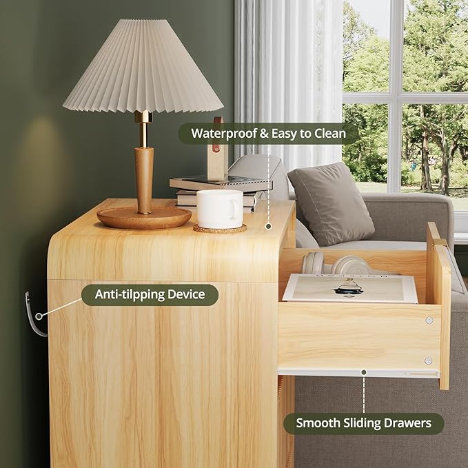 FURSUN 32" Tall Fluted Nightstand Set of 2, 3 Drawers Wooden End Table w/Storage - Image 8