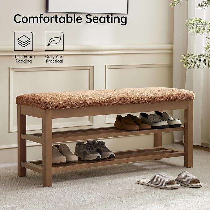 VKNOW Entryway Bench, 44.3” Upholstered Shoe Bench - Image 3