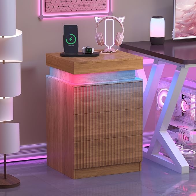 Nightstand Set of 2 for Bedroom, LED Nightstand - Image 7