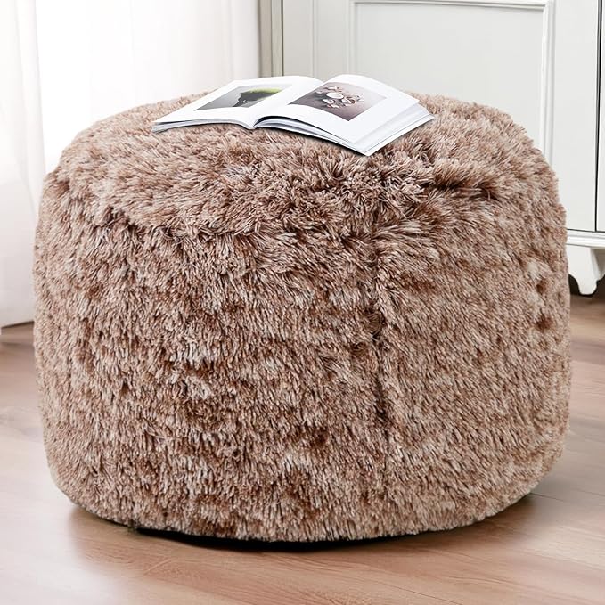 HIGOGOGO Round Stuffed Pouf Ottoman, Long Faux Fur Poufs - Image 5