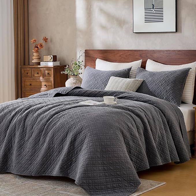 King Quilt Set with Shams Lightweight Quilted Bedspread Coverlet Thin Comforter by DownHome-FashionBeddingCollection