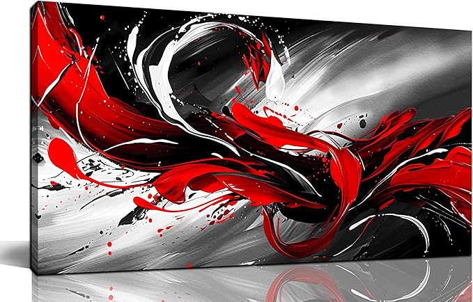 Black White and Red Abstract Print Picture Painting Large Canvas Wall Art by FramedCanvasWallArt