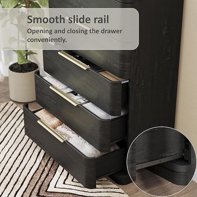 5 Drawer Dresser for Bedroom, Curved Profile Design, Wooden Closet - Image 4