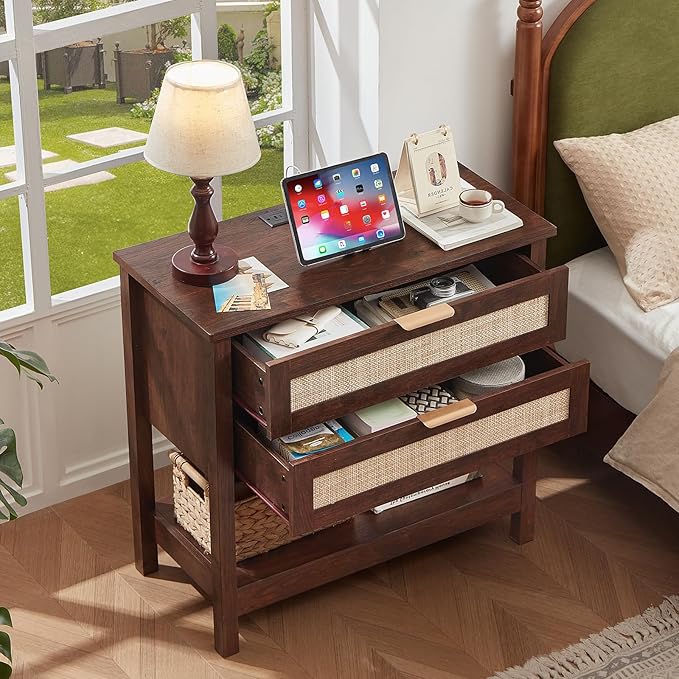 LEYAOYAO 31.5" Wide Rattan Night Stand, Large Boho Nightstand, Bedside Table - Image 7