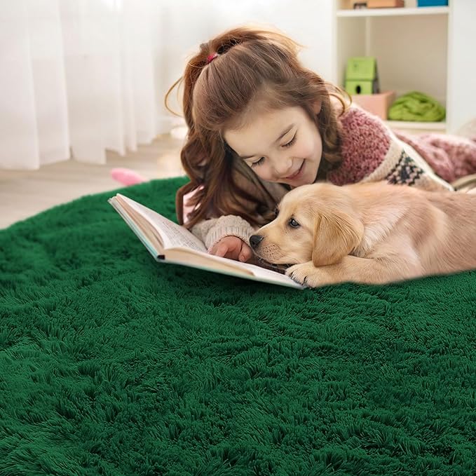 OLANLY Dark Green Round Rugs for Bedroom - Image 4