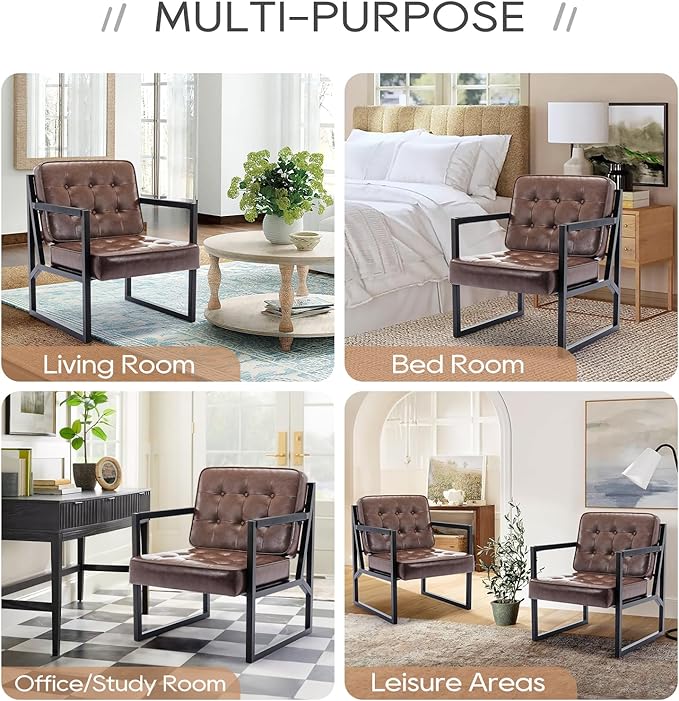 COLAMY Mid Century Modern Accent Chair, Comfy Living Room Chairs, Faux Leather - Image 4
