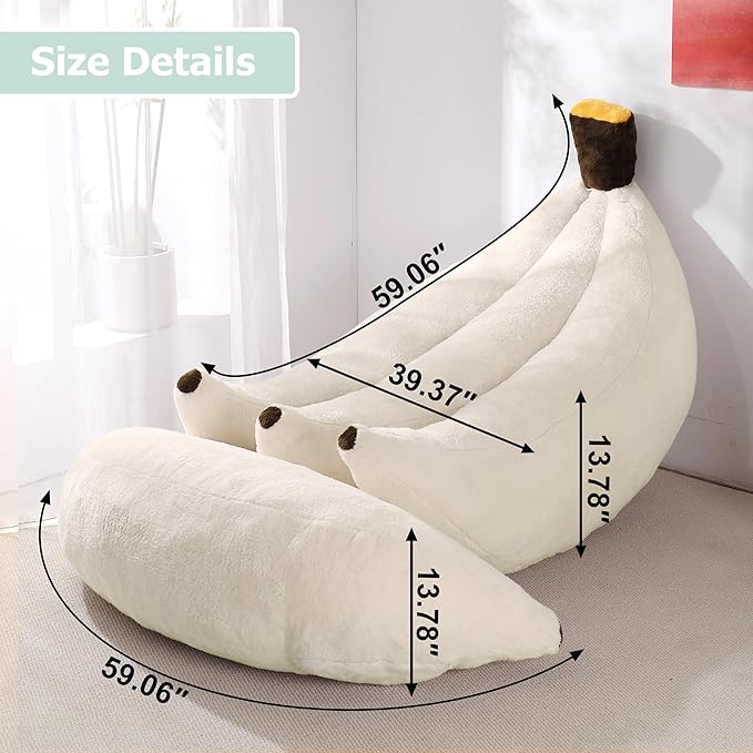 Banana Bean Bag Chair with Ottoman, Floor Sofa Bed with Footrest, Comfy - Image 2