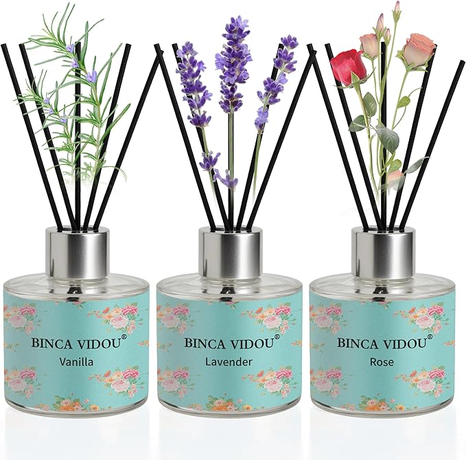Binca Vidou Reed Diffuser Set of 3, Vanilla Aromatherapy Oil Diffusers by BINCAVIDOU
