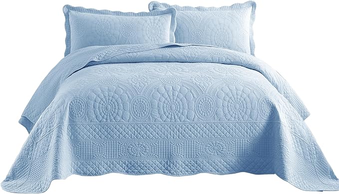 MarCielo 3-Piece 100% Cotton Oversized Bedspread Lightweight Quilt Coverlet - Image 7