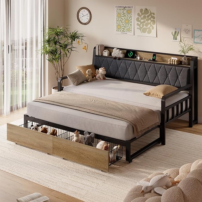 ONBRILL Twin Daybed with Trundle, Twin to King Daybed with Pop up Trundle - Image 8