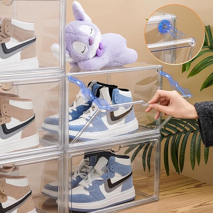 4 PACK XXL Shoe Storage Boxes Clear Stackable Acrylic Shoe Organizer - Image 4
