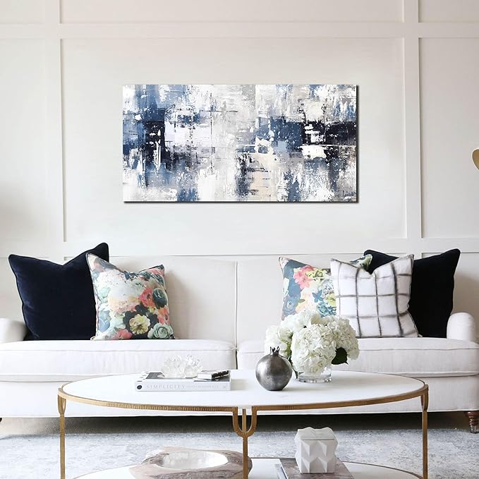 Prepeyssee White and Blue Abstract Canvas Wall Art - Image 4
