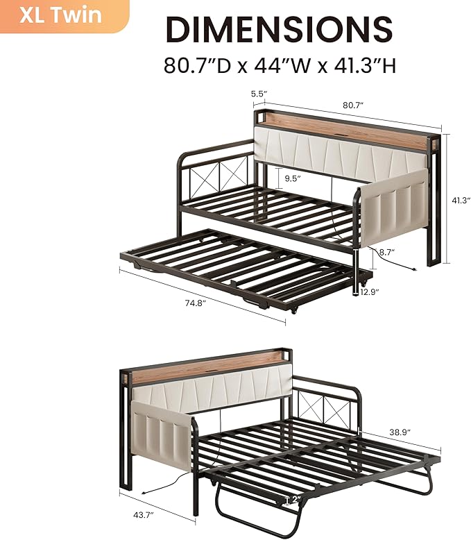 LIKIMIO Daybed with Trundle Bed, Twin XL Bed Frame with Storage Headboard and - Image 2