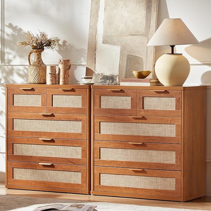 LEYAOYAO Rattan Dresser for Bedroom, 33.5" Tall Chest of Drawers, Modern 5 - Image 2