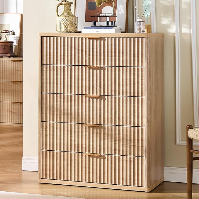 LEYAOYAO Fluted 5 Drawers Dresser Set of 2, Curved Profile Dresser TV Stand by LEYAOYAO-Findtheshiningpointofyourideallife%EF%BC%81